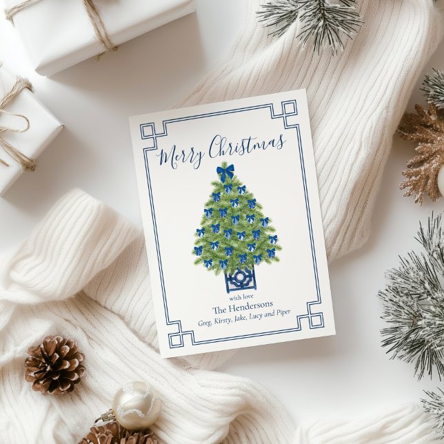 Chinoiserie Blue och White Julgran Julkort (chinoiserie christmas tree card)