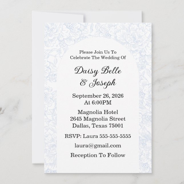 Chinoiserie Blue Peony Wedding Invitation Inbjudningar (Framsida)