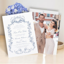 Chinoiserie blue photo save the date 