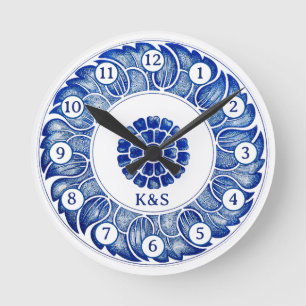 Chinoiserie blue porcerlain inspirerade sitt eget rund klocka