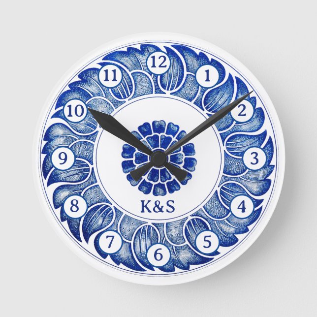 Chinoiserie blue porcerlain inspirerade sitt eget  rund klocka (Framsida)
