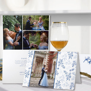Chinoiserie Blue Romantic Elegance 4 Photo Bröllop Tack Kort
