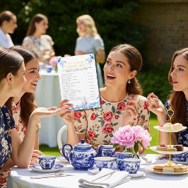 Chinoiserie Blue Tea Etiquette Bridal shower game  Inbjudningar