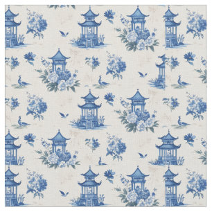 Chinoiserie Blue Toile Mönster Elegant Fabric Tyg