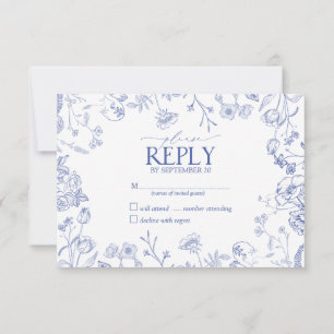 Chinoiserie Blue Victorian Blommigt No Menu OSA Kort