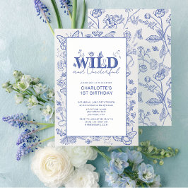 Chinoiserie Blue Vild & Oenderful 1st Birthday Inbjudningar