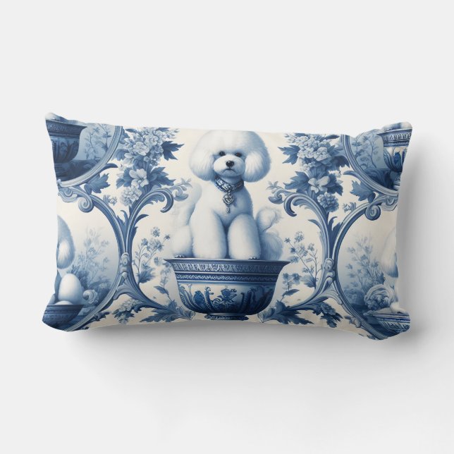 Chinoiserie blue & white Bichon Frise Lumbarkudde (Baksida)