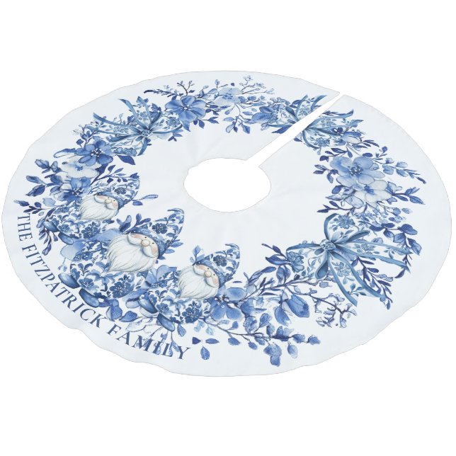 Chinoiserie Blue White Blommigt jul Gnomes Bow Julgransmatta Borstad Polyester (Vinklad)