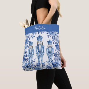 Chinoiserie Blue White Blommigt jul Nutcracker Tygkasse