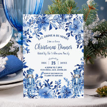 Chinoiserie Blue White Blommigt Nutcracker jul
