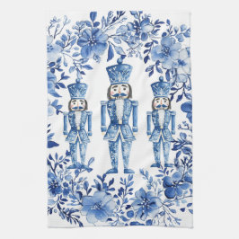 Chinoiserie Blue White Blommigt Nutcracker jul Kökshandduk