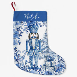 Chinoiserie Blue White Blommigt Nutcracker Soldier Liten Julstrumpa