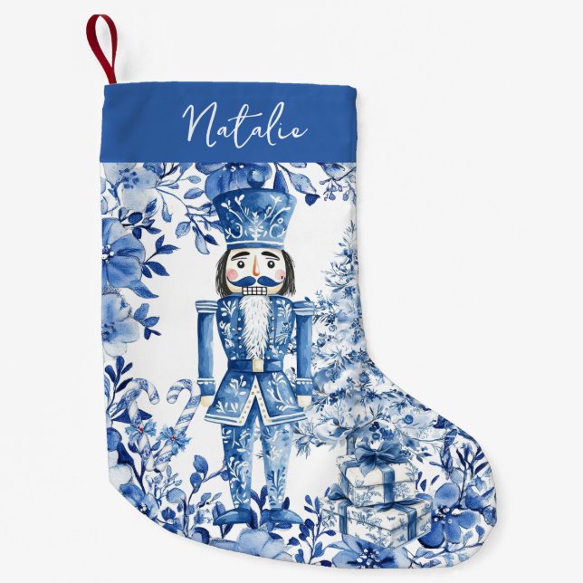 Chinoiserie Blue White Blommigt Nutcracker Soldier Liten Julstrumpa (Framsidan)