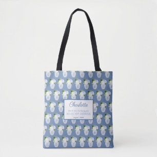 Chinoiserie Blue White Bröllop Monogram Tack Tygkasse