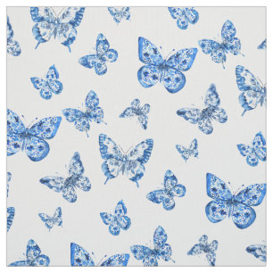 Chinoiserie Blue White Butterfly Tyg