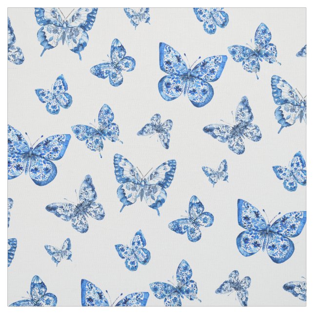 Chinoiserie Blue White Butterfly Tyg (Provkarta)