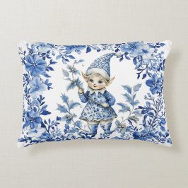 Chinoiserie Blue White Floral Christmas Elf Prydnadskudde