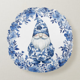 Chinoiserie Blue White Floral Christmas Gnome Rund Kudde