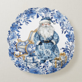 Chinoiserie Blue White Floral Christmas Santa Rund Kudde