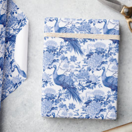 Chinoiserie Blue & White Ginger Burk Blommigt Bird Presentpapper
