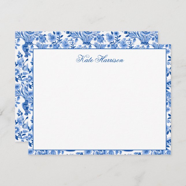 Chinoiserie Blue & White Ginger Burk Blommigt Vas Anteckningskort (Fram/baksida)