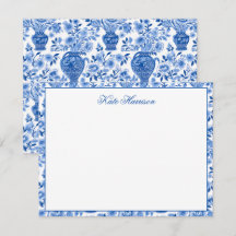 Chinoiserie Blue & White Ginger Burk Blommigt Vas