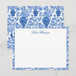 Chinoiserie Blue & White Ginger Burk Blommigt Vas Anteckningskort