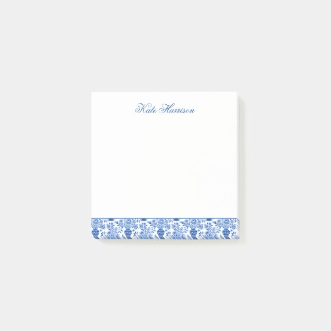 Chinoiserie Blue & White Ginger Burk Blommigt Vas Post-it Block (Framsida)