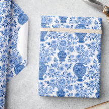 Chinoiserie Blue & White Ginger Burk Blommigt Vas
