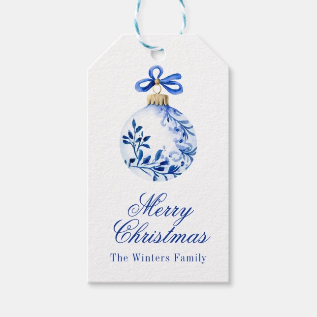 Chinoiserie Blue & White jul Ornament Presentetikett (Framsidan)