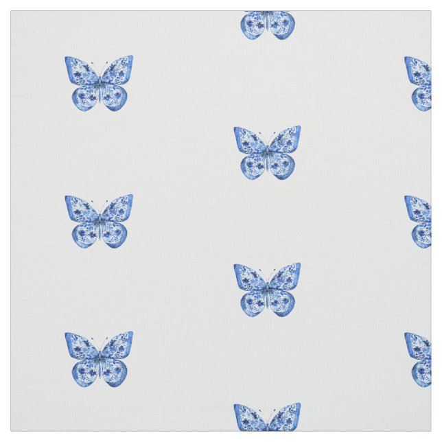 Chinoiserie Blue White Little Butterfly Tyg (Provkarta)