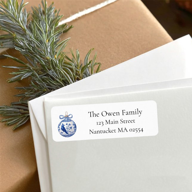 Chinoiserie Blue White Ornament Returadress Returadress Etikett (Blue ornament christmas return address labels
)