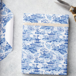 Chinoiserie Blue & White Pagodas Presentpapper