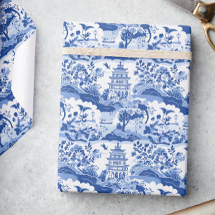 Chinoiserie Blue & White Pagodas Presentpapper