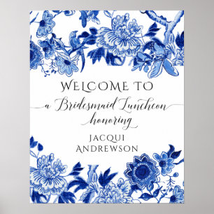 Chinoiserie Blue White Welcome Möhippa Luncheon Poster