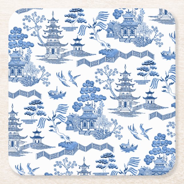 Chinoiserie Blue Willow pattern  Underlägg Papper Kvadrat (Framsidan)