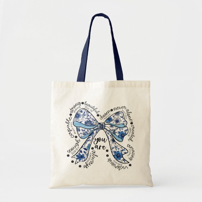 Chinoiserie Bow Blå Blommig Positiv  Tygkasse (Framsidan)
