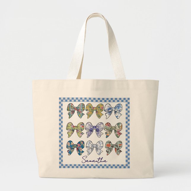 Chinoiserie Bows Checkerboard Mönster Jumbo Tygkasse (Framsidan)