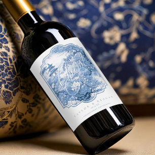 Chinoiserie Bröllop Mönster Cheers ID1094 Vinflaska Etikett