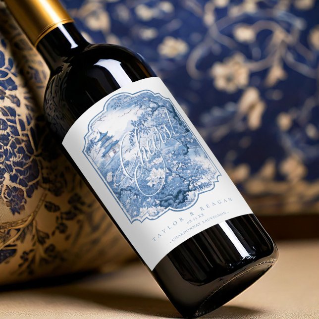 Chinoiserie Bröllop Mönster Cheers ID1094 Vinflaska Etikett (Skapare uppladdad)