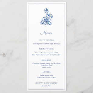 Chinoiserie Bunny Blue and White Baby Shower Party Meny