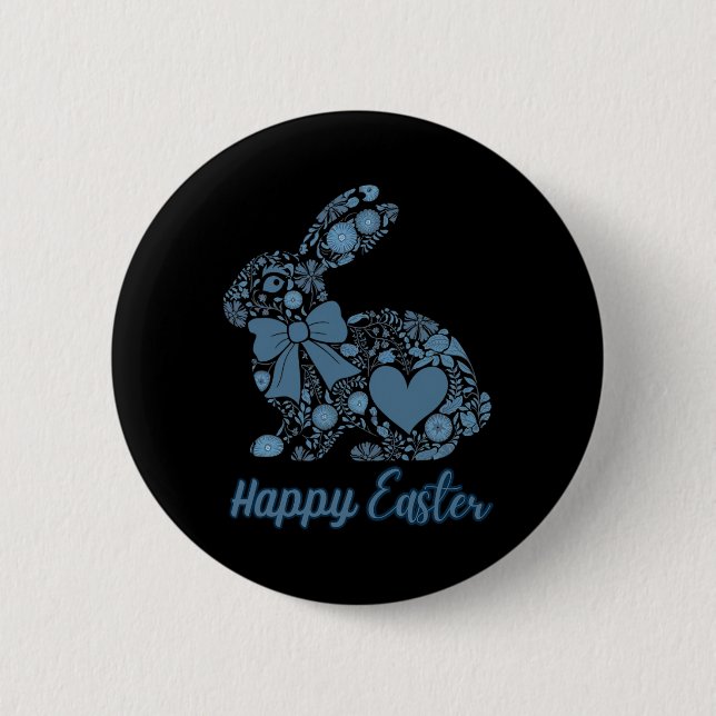 Chinoiserie Bunny Blue och White Glad påsk Blue Knapp (Framsida)