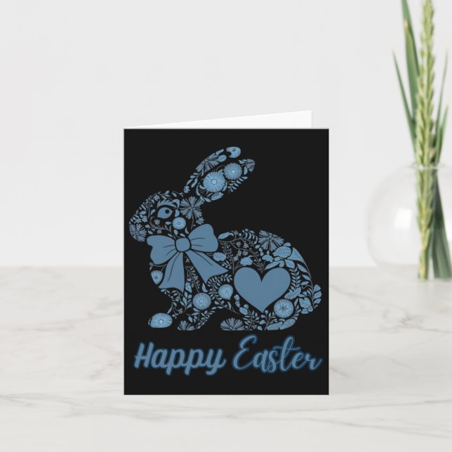 Chinoiserie Bunny Blue och White Glad påsk Blue Kort (Framsida)