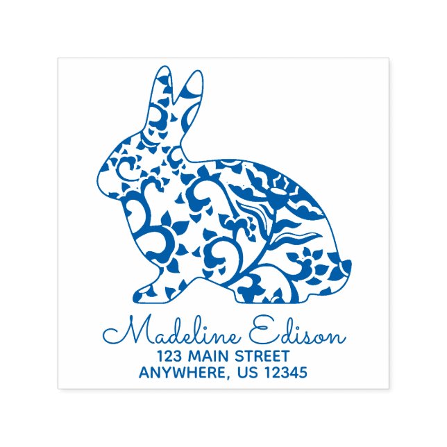 Chinoiserie Bunny Rabbit Adress Self Inking Frimär Självfärgande Stämpel (Design)