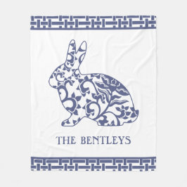 Chinoiserie Bunny Rabbit Fleece Blanket
