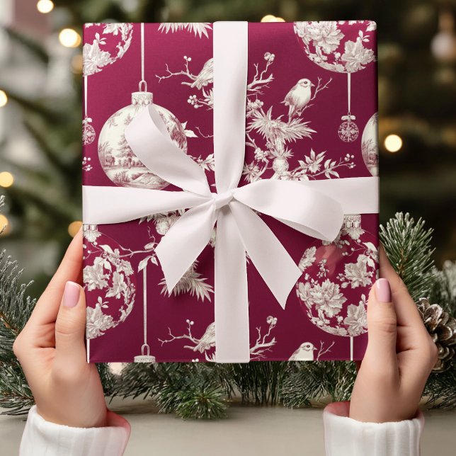 Chinoiserie Burgundy & White-julprydnad Presentpapper (Skapare uppladdad)