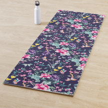 Chinoiserie butterflies, fågelblommor, marinblått