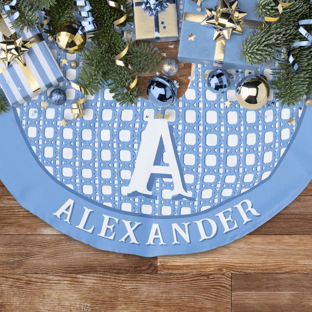 Chinoiserie Cane Trellis in Blue Personalized Julgransmatta Fusklinne (Skapare uppladdad)
