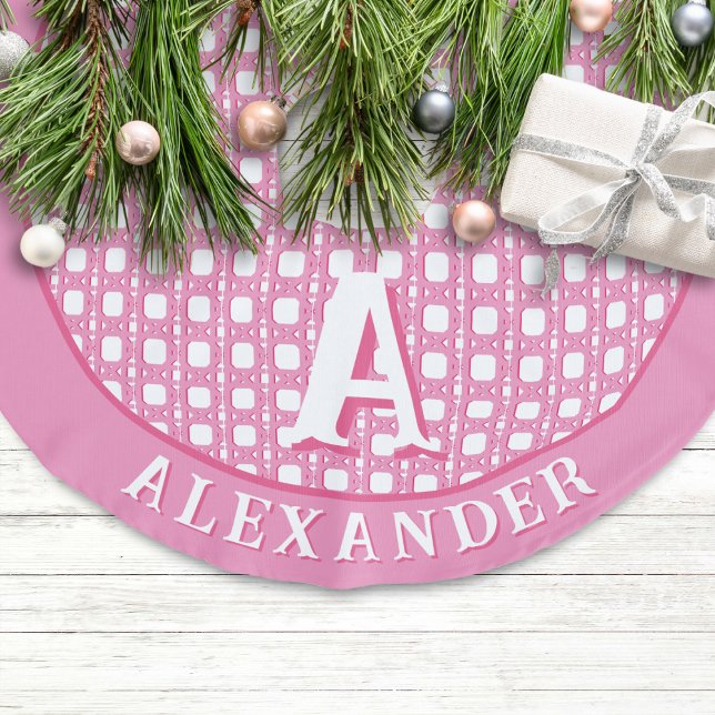 Chinoiserie Cane Trellis in Pink Personalized Julgransmatta Fusklinne (Skapare uppladdad)