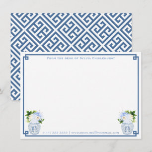 Chinoiserie Chic Blå Grön Personlig Greek Key Tack Kort